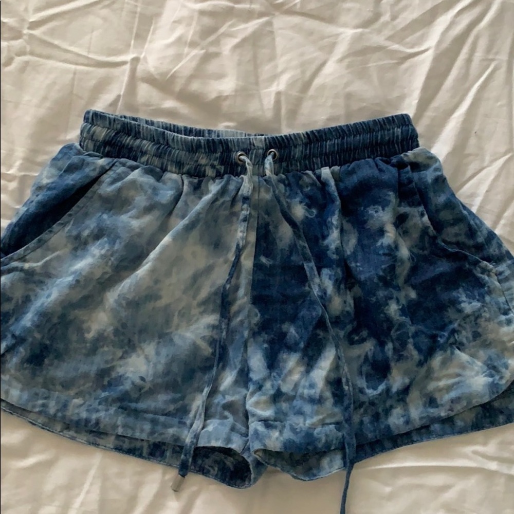 Tie dye blue chambray shorts